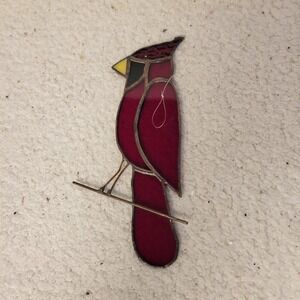 Red Cardinal Stained Glass Suncatcher Window Hanging Bird Decor 8.5 Inch